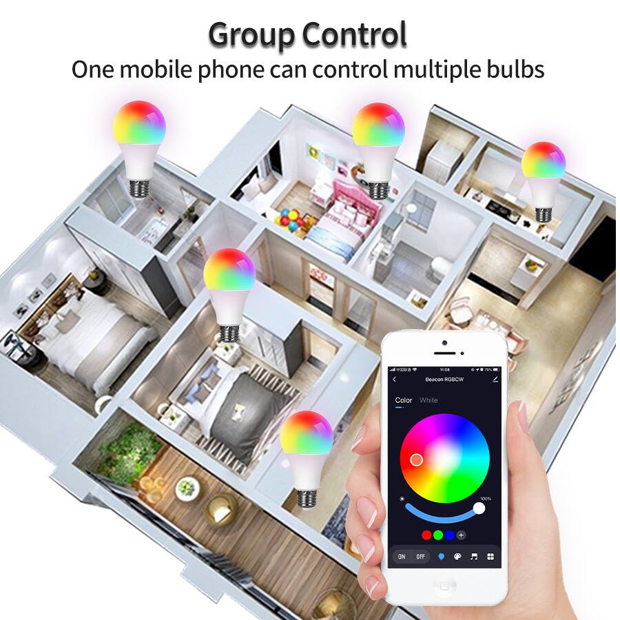 Group Control  
One mobile phone can control multiple bulbs  

Beacon RGBW  
Color: White  
100% ON