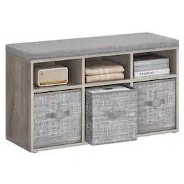 JETRANSPORT - Shoe Bench With Cushion Storage 6 Compartments And 3 Adjustable Shelves Entryway Padded Seat For Bedroom - Greige 34 3"W x 18 9"H With Storage Boxes