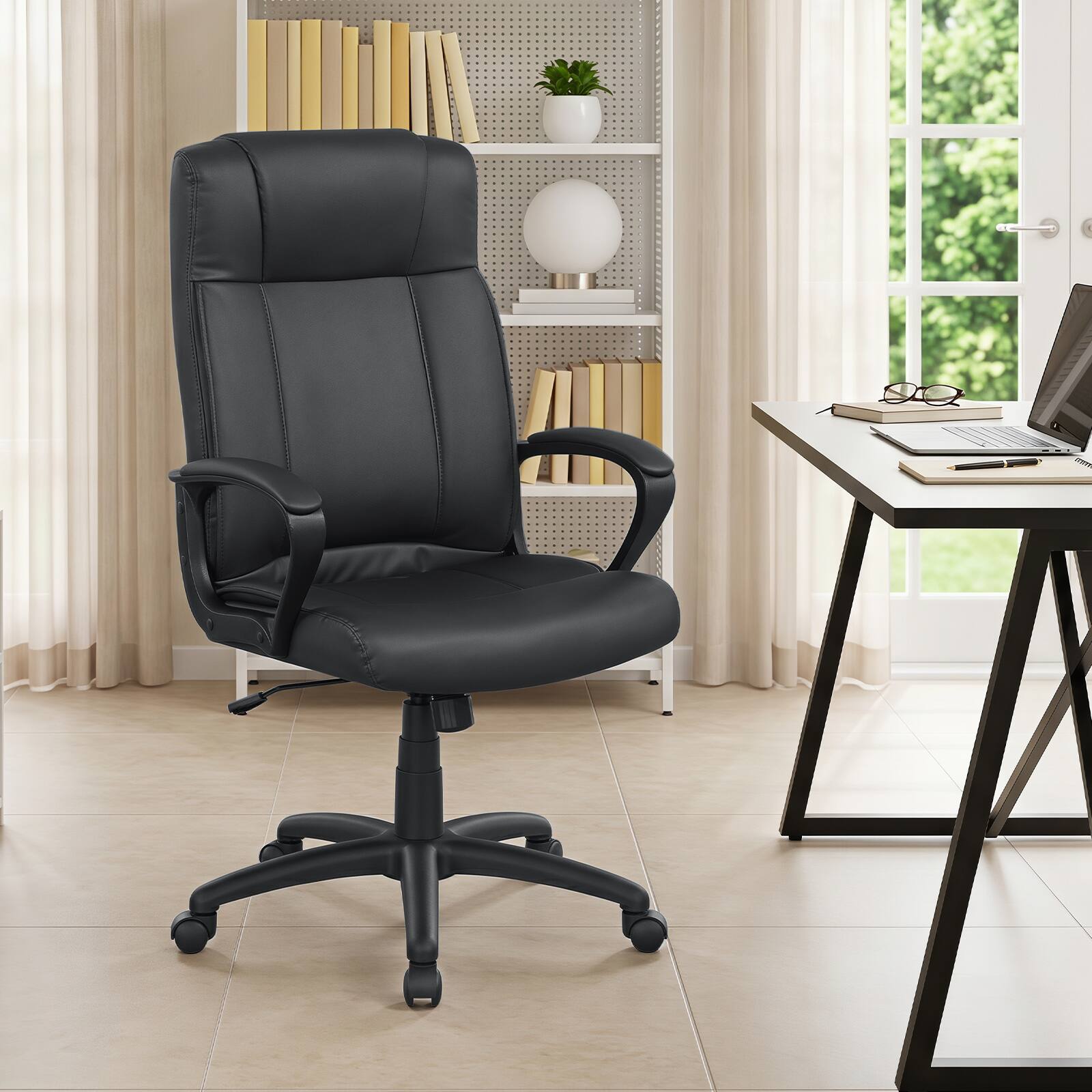 Alt View 3. Gymax - Gymax 2PCS Faux Leather Office Chair Computer Desk Chair w/Rocking Function for Office Black - Black.