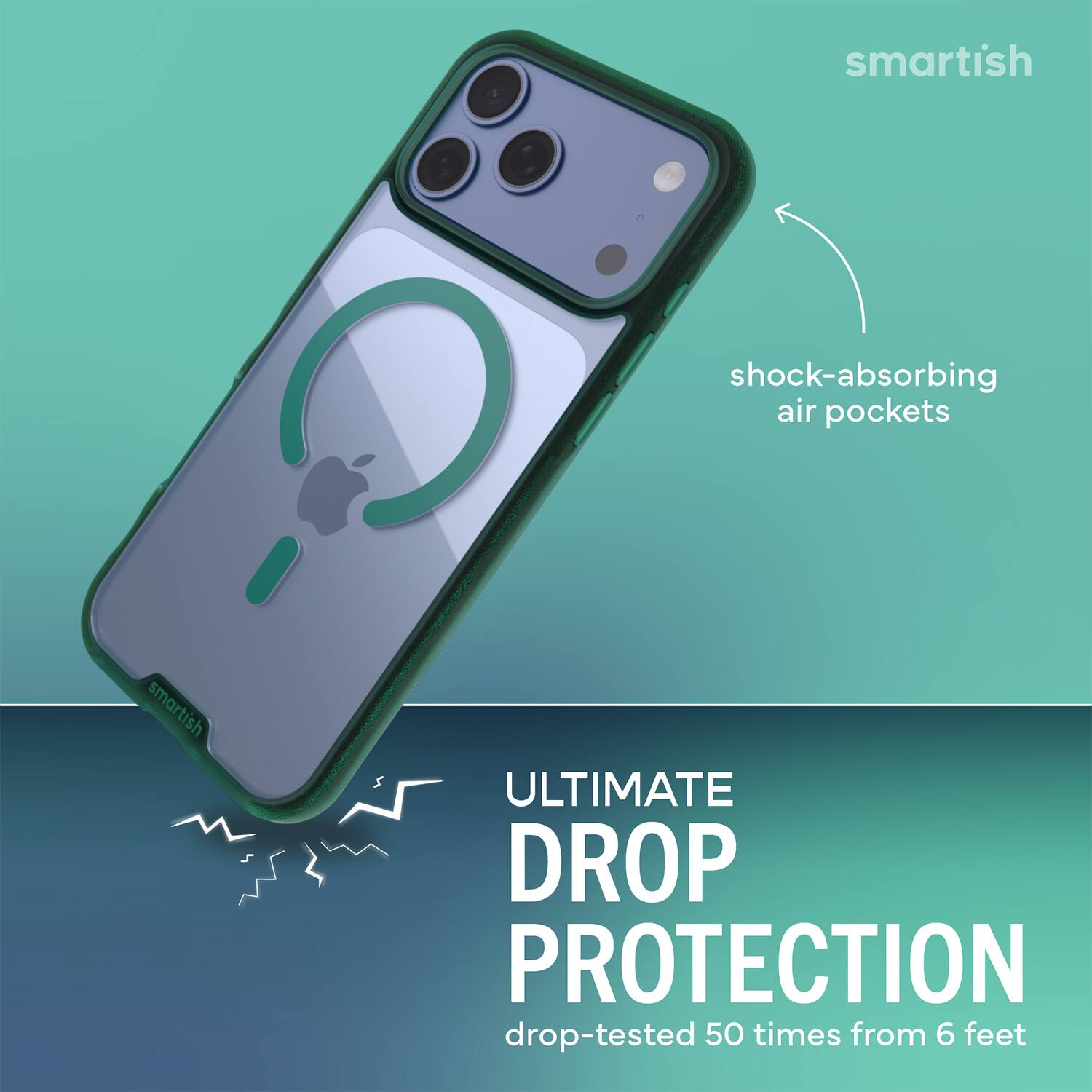 smartish shock-absorbing air pockets smartish ULTIMATE DROP PROTECTION drop-tested 50 times from 6 feet