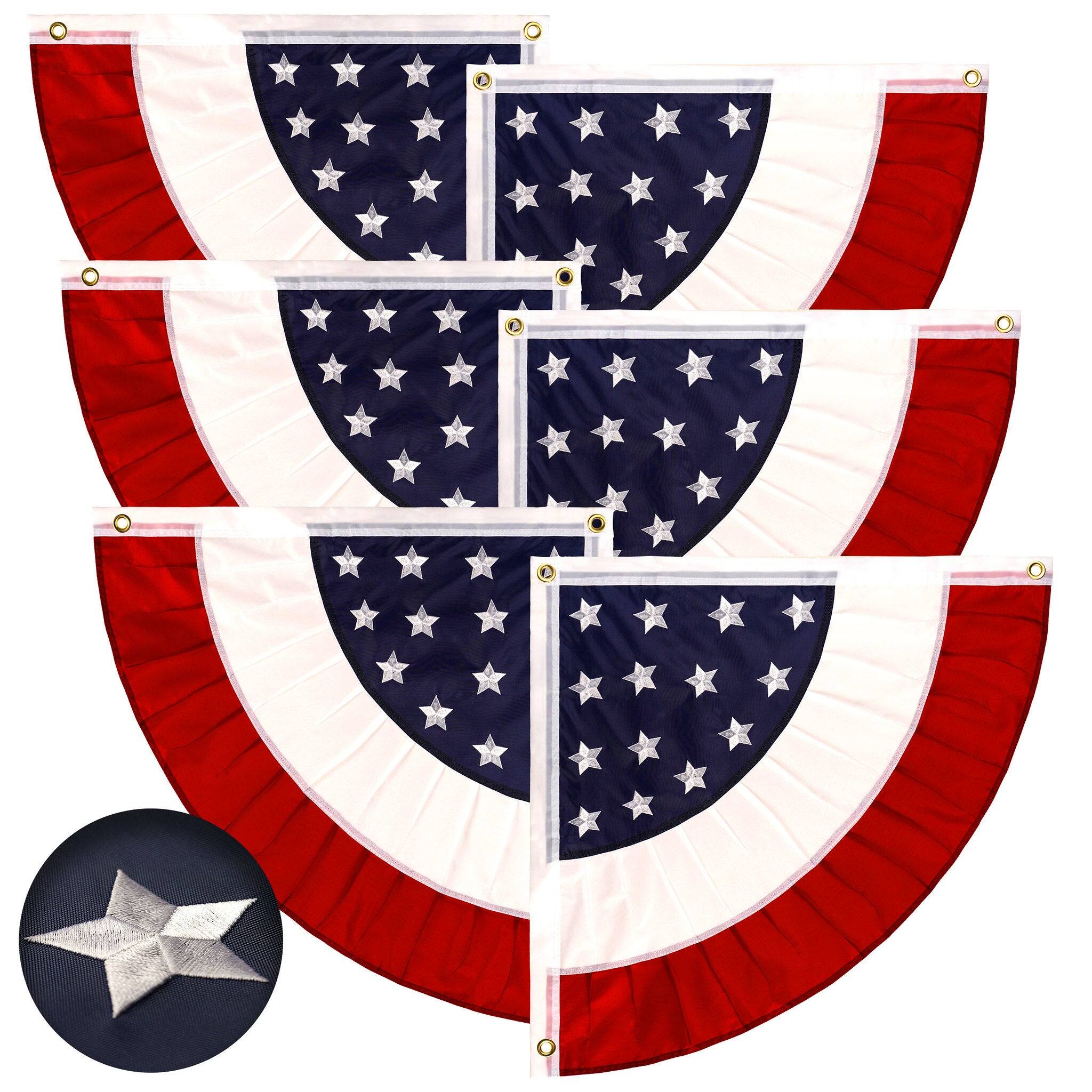 G128 - 3 Pack: USA Pleated Fan Flag Star 1.5x1.5 Feet Center Quarter Circle Embroidered Polyester Stars and Stripes - Red, white, blue price history on PriceWatchPro