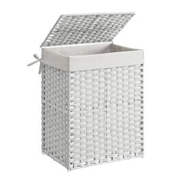 Songmics Home - Laundry Hamper with Lid, 23.8 Gallon (90 L) Synthetic Rattan Clothes Laundry Basket with Lid and Handles, Foldable - Cloud White