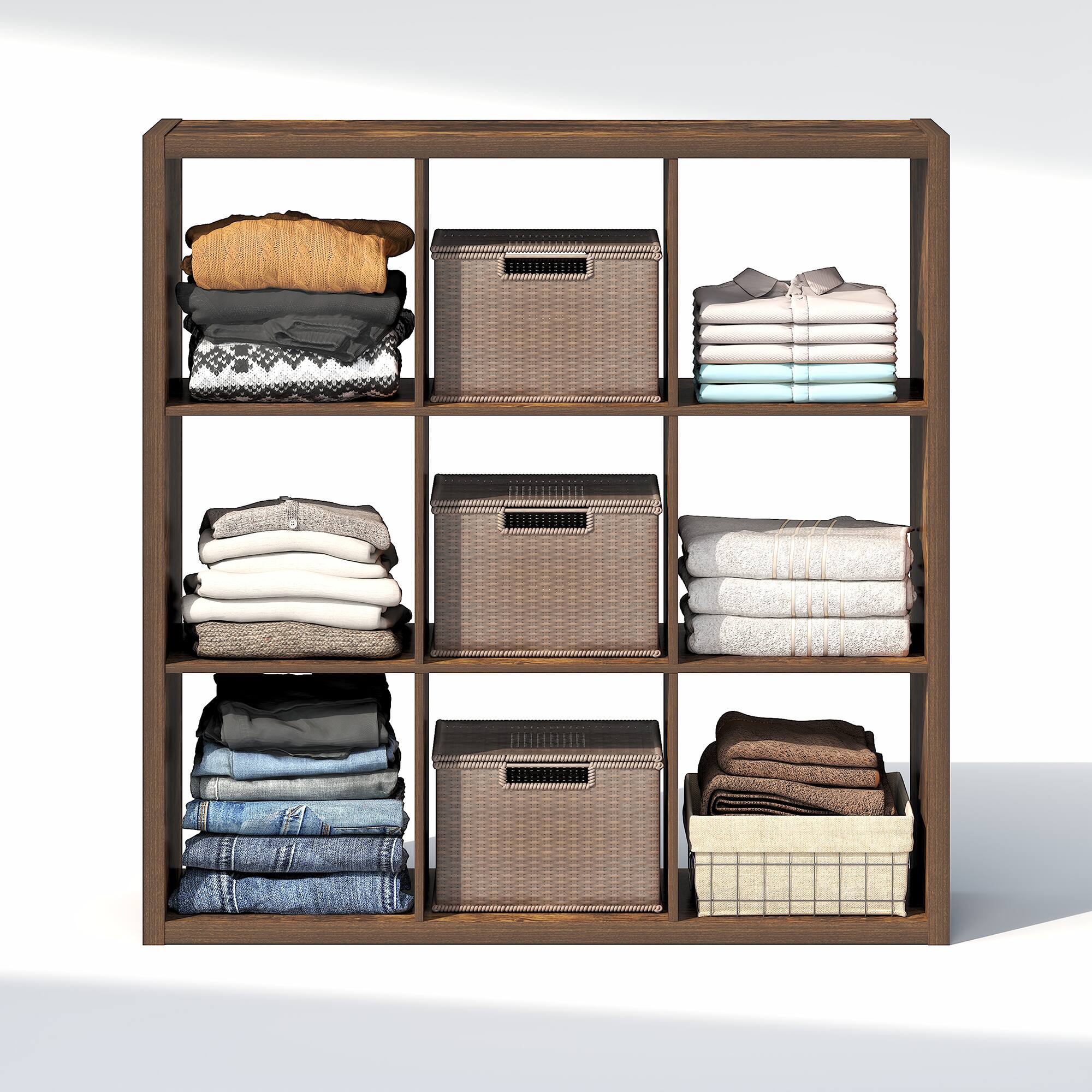 Alt View 3. Furinno - CUBIC Closet Organizers, 9-Cube Closet Organizer, Open Shelf, Extra Thick Frame, for Wardrobe, Bedroom, Living Room - Amber Pine.