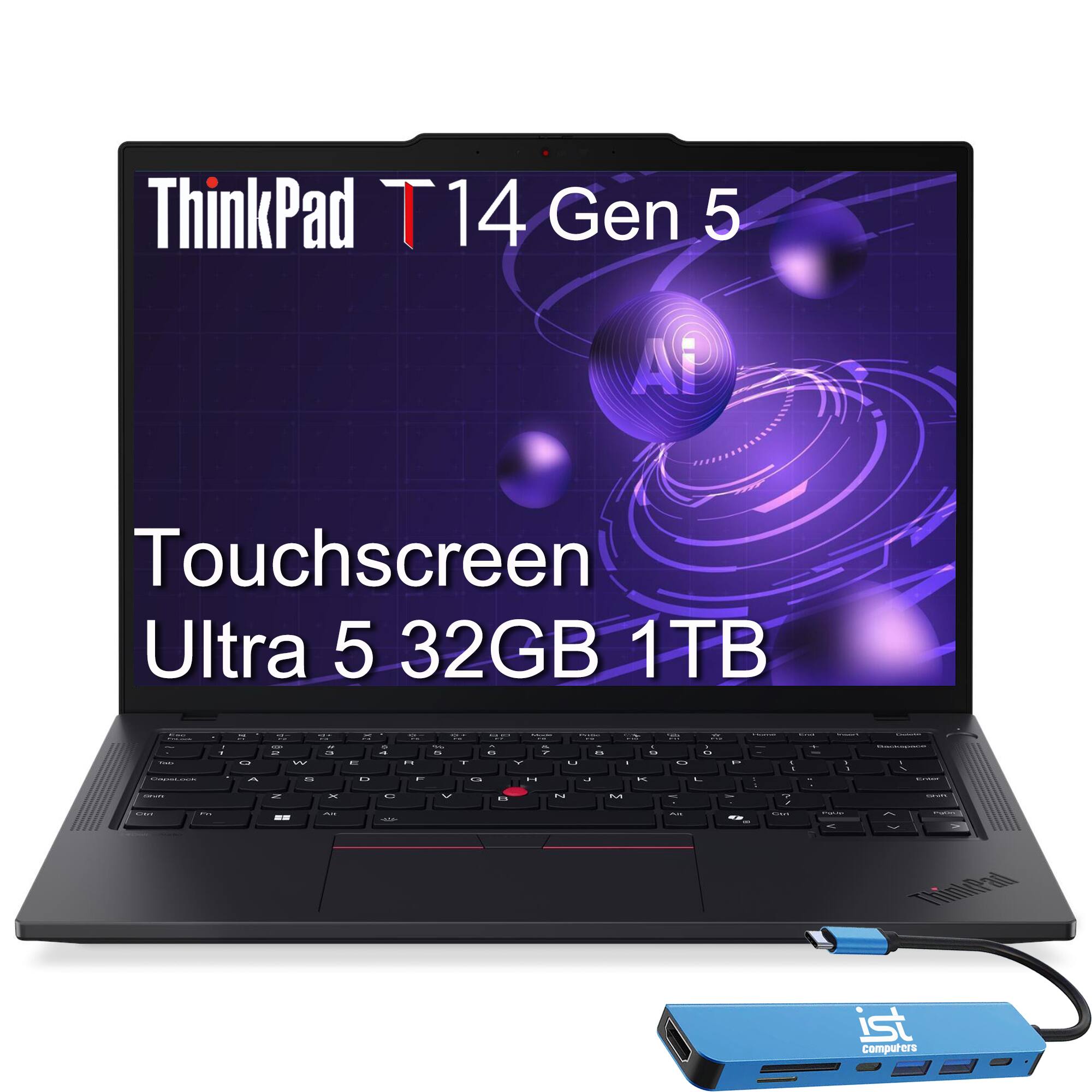 Lenovo - Refurbished Excellent - Upgraded - ThinkPad T14 Gen5 14" FHD+ Touchscreen Laptop - Intel Core Ultra 5 - 32GB RAM – 1TB SSD – Fingerprint – Win 11 Pro - Jet Black
