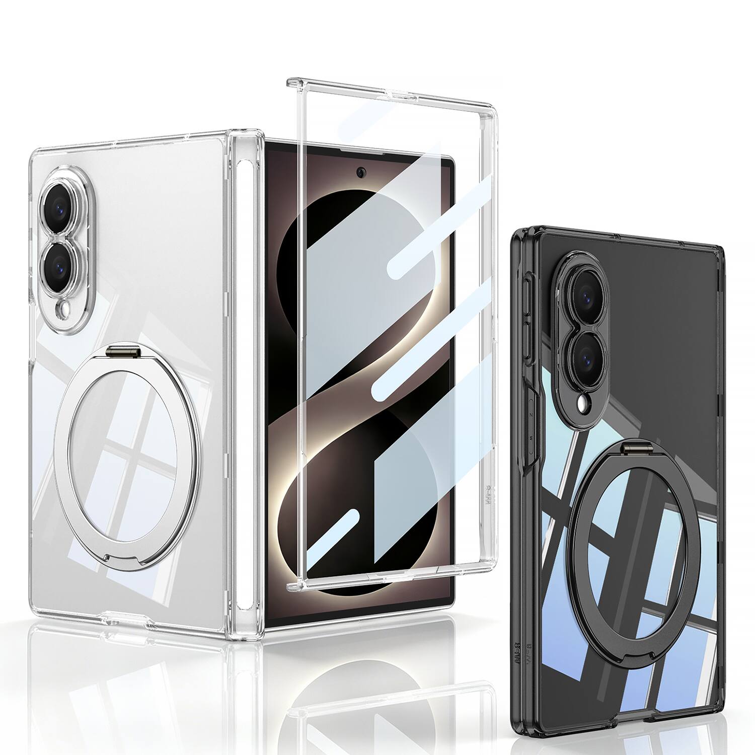 Alt View 5. Dteck - for Samsung Galaxy Z Fold8 Magnetic Clear Case,Bulit in Screen Protector,Shockproof Hinge Protection Cover with Stand - Black.