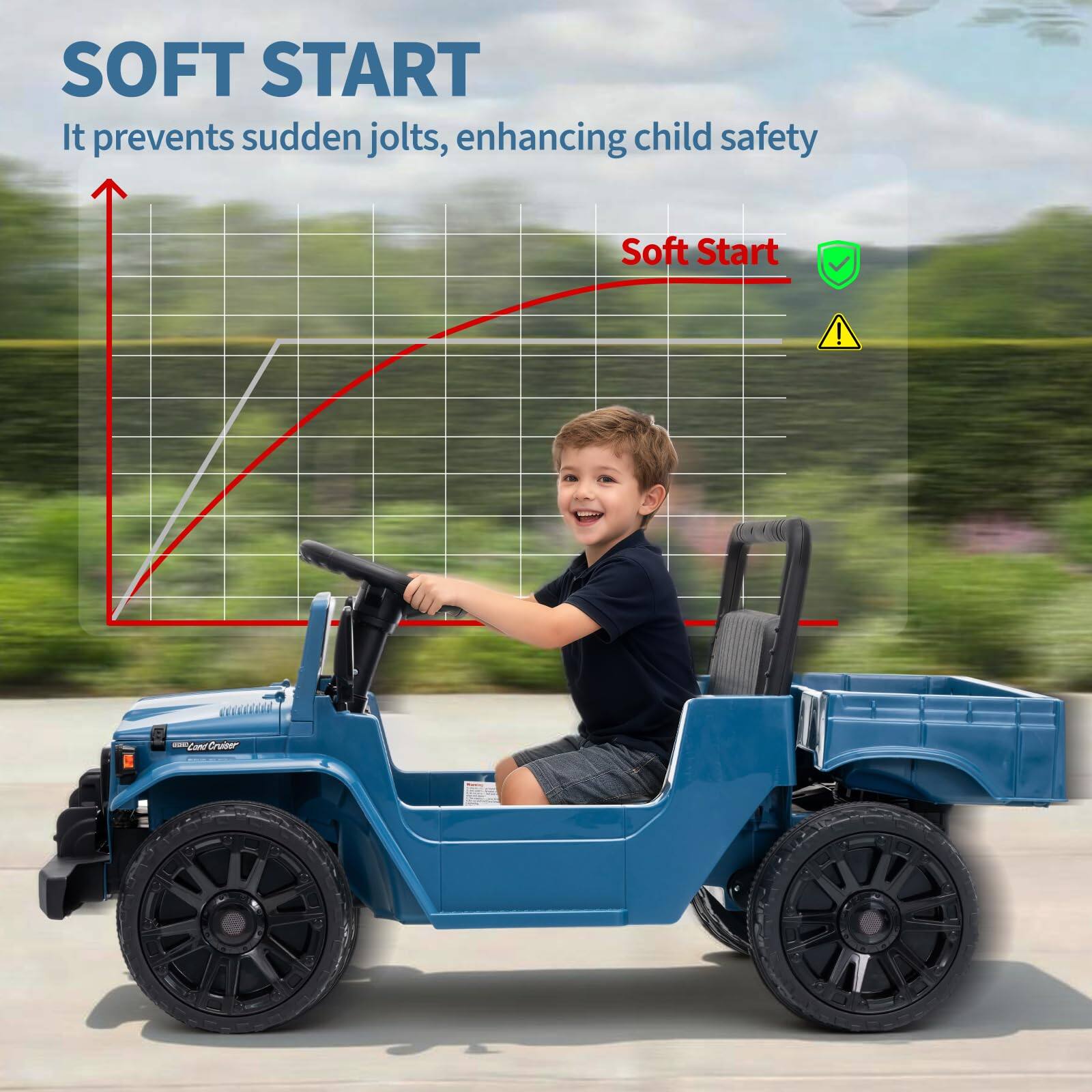 SOFT START  
It prevents sudden jolts, enhancing child safety  

Soft Start