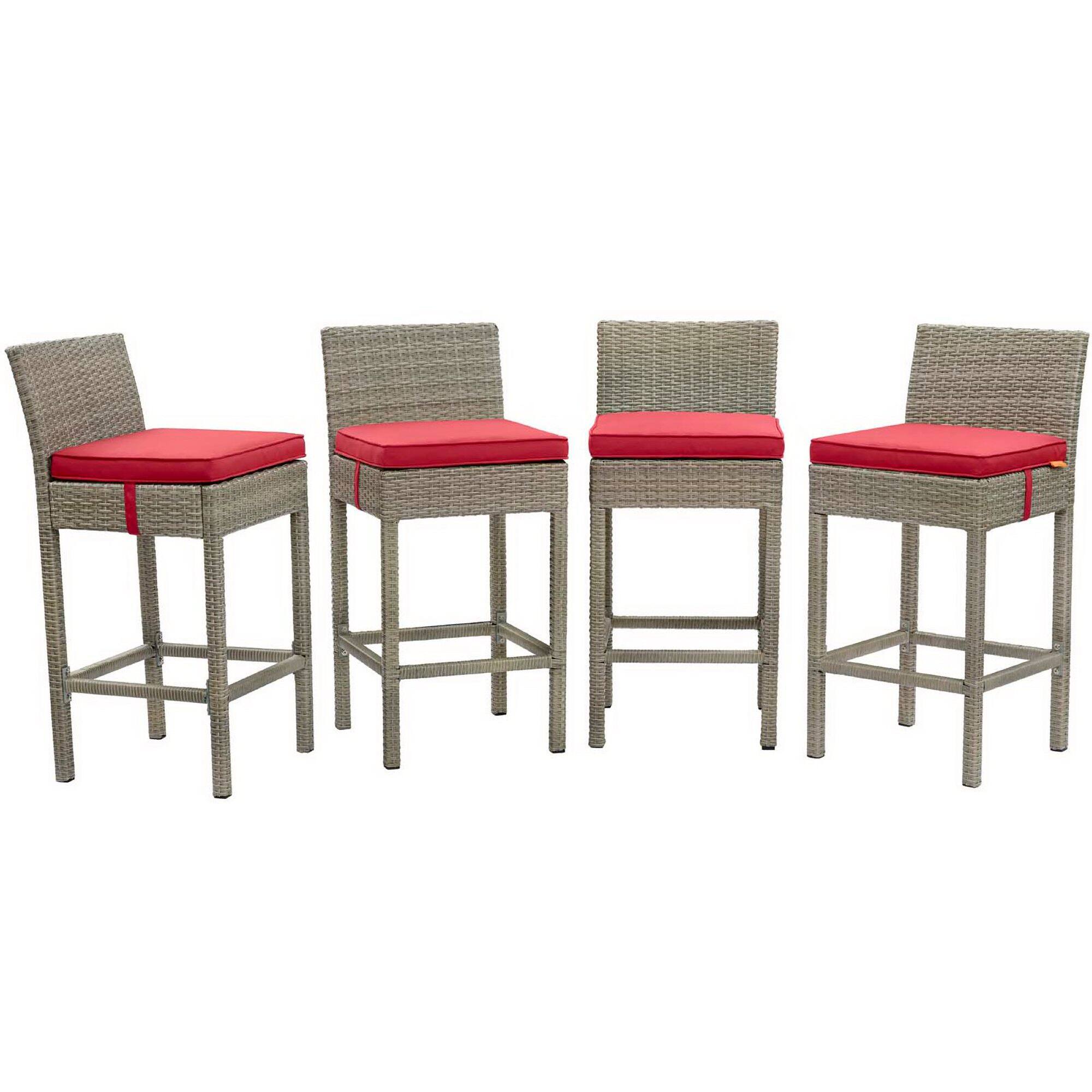 Angle. Modway - Conduit Outdoor Patio Wicker Rattan Bar Stool Set of 4 by Modway - Light Gray Red.