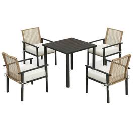 Resenkos - 5 Pieces Outdoor Dining Set, Wicker Rattan Patio Furniture Set, Cushions - Beige