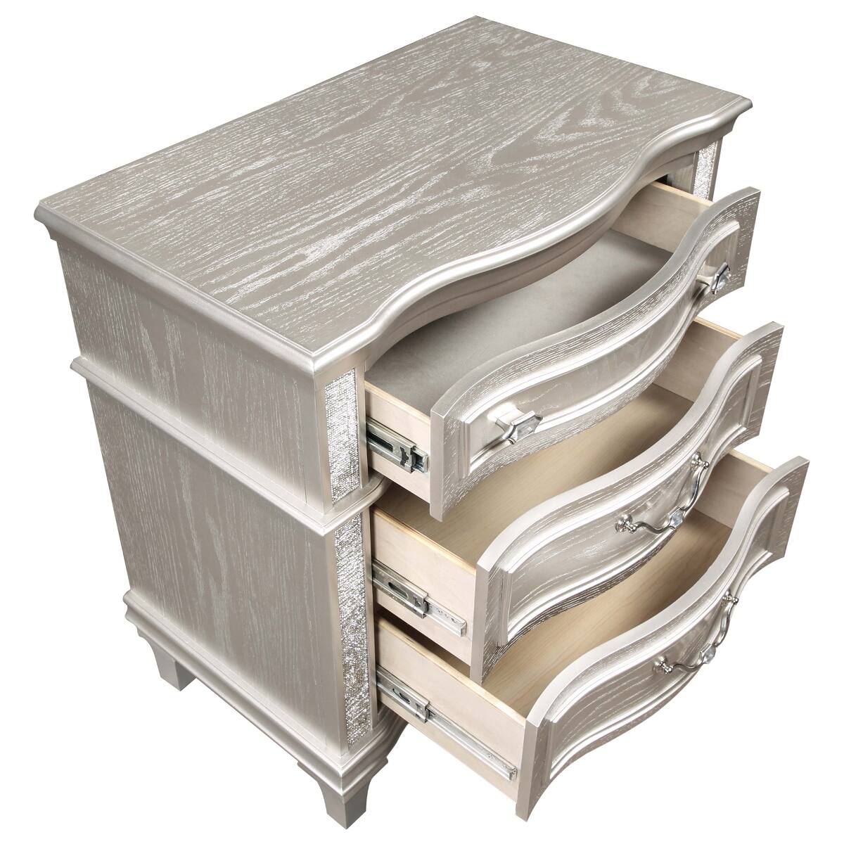 Alt View 1. Loheer - Loheer Silver Oak 3 Drawer Nightstand with Geometric Hardware and Tapered Legs - Silver Oak.