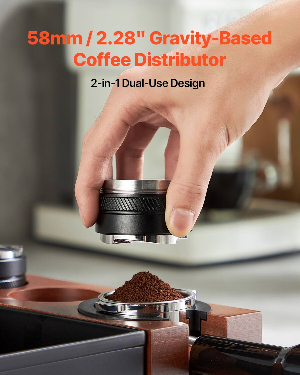 58mm / 2.28" Gravity-Based Coffee Distributor  
2-in-1 Dual-Use Design