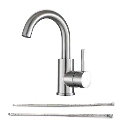 Front. JUJABU - Bathroom Faucet Single Hole Single Handle, Brushed Nickel - Brushed Nickel.
