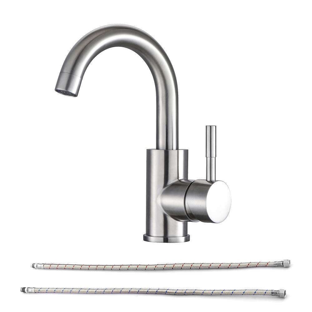 Front. JUJABU - Bathroom Faucet Single Hole Single Handle, Brushed Nickel - Brushed Nickel.