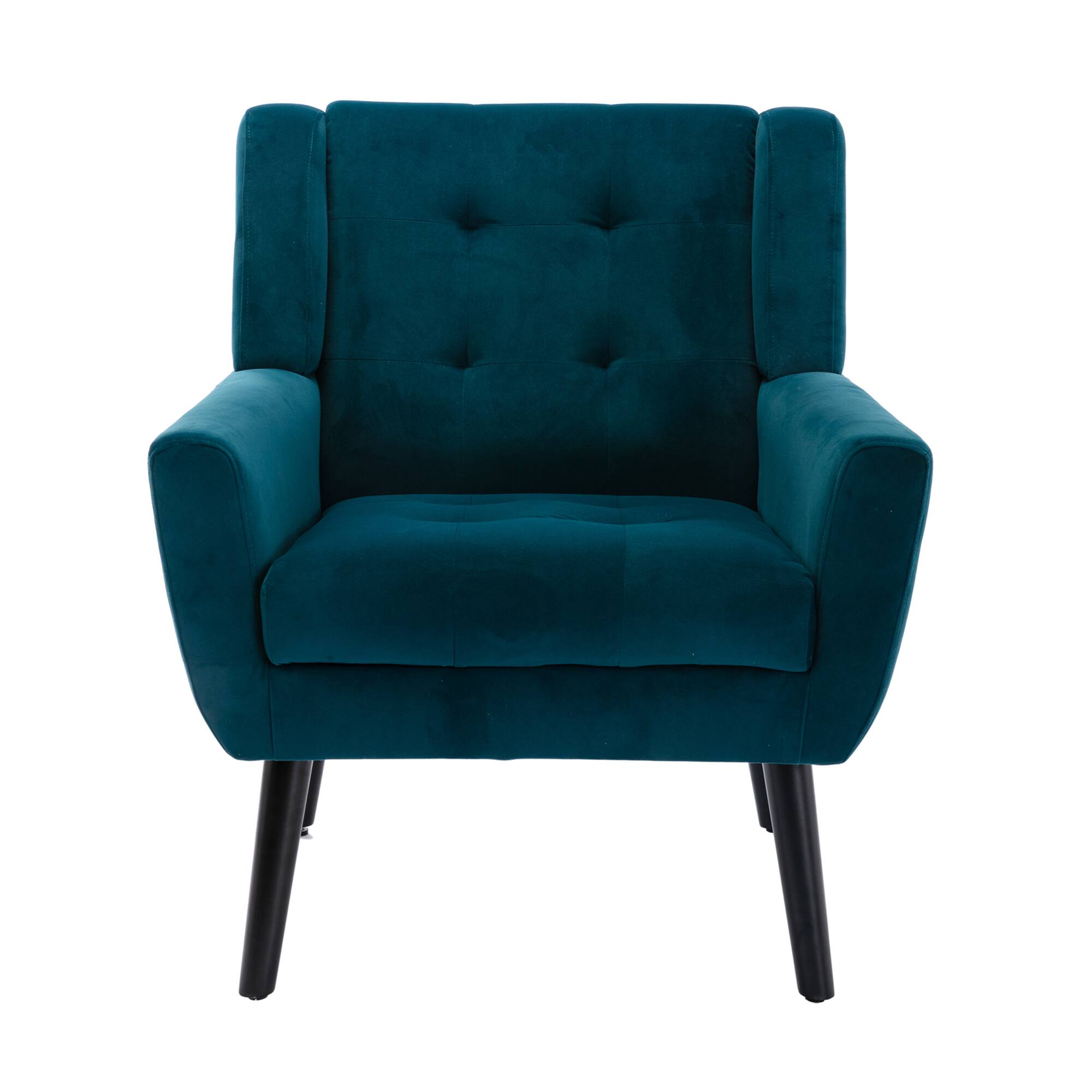 Left. GOODSILO - Luxury Velvet Upholstered Accent Chair with Ergonomic Design for Living Room and Bedroom Comfort - Teal.