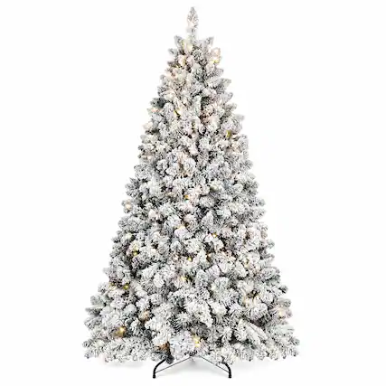 Front. RYHNUYNE - 6FT Flocked Pre-Lit Christmas Tree, 350 Lights 35 Natural Pine Cones 888 Snowy PVC Tips Hinged Structure Easy Setup - Green,White.