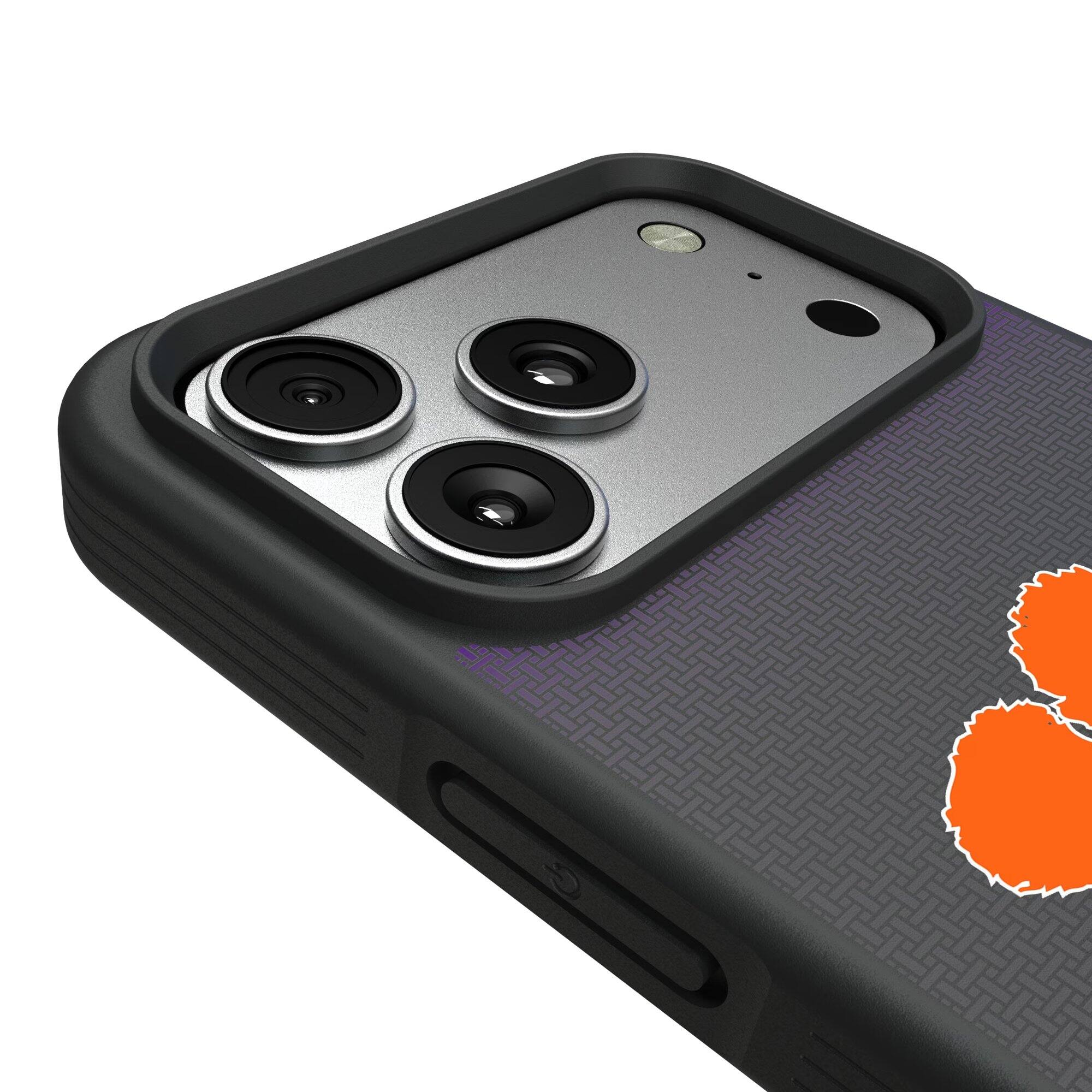 Alt View 2. Keyscaper - Clemson Tigers Linen Logo iPhone Bump Case - 13 Pro Max - Black.