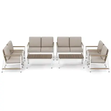 Costway 8 PCS Patio Furniture Set Patio Loveseat Sofa with 2 Coffee Tables 4 Single Couch - Gray,White, Brown
