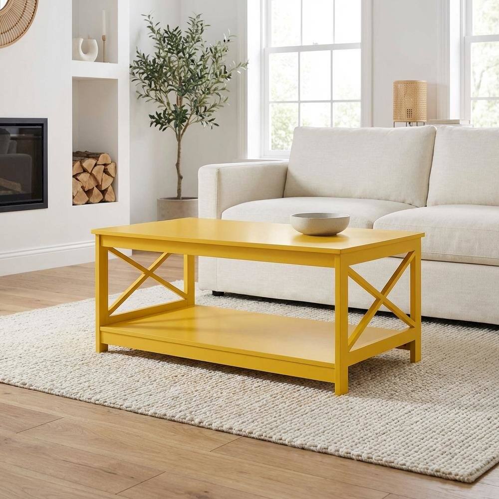 Back. FurniFact - Yellow MDF Coffee Table with Sturdy Frame and Spacious Surface for Living Room - Yellow.