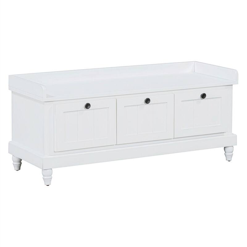 Alt View 9. HTUTWOO - Shoe Storage Bench for Living Room Entryway Hallways - Bench with Cushion and Three Drawers, Fluted Entryway Bench - White.