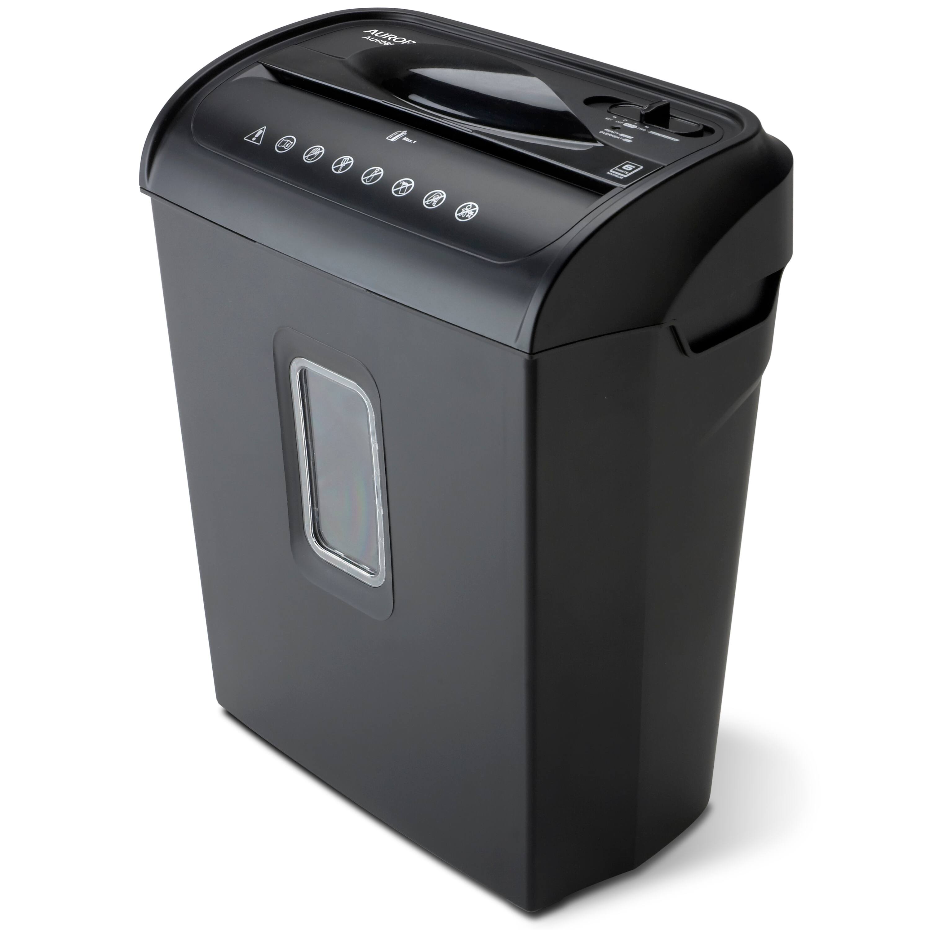 Angle. Aurora - Aurora AU608MB High-Security 6-Sheet Micro-Cut Paper Credit Card Shredder 3.5-Gallon Wastebasket, 4-Minute  Running Time - Black.