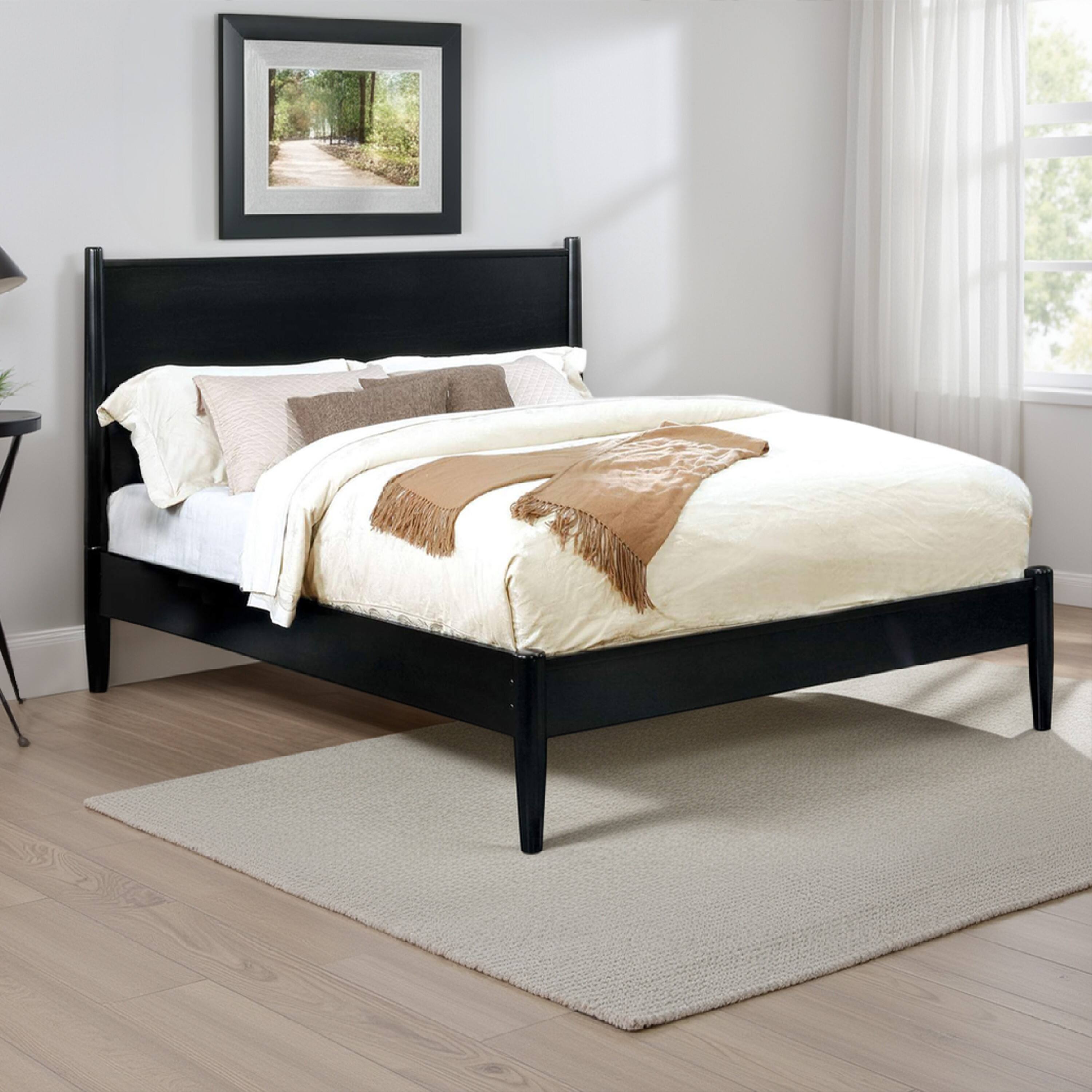 Alt View 5. Manhattan Lane - Wooden California King Size Bed with Panel Headboard - Black.