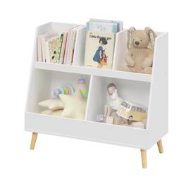 Ecooso - Kids Bookshelf and Toy Storage Organizer, 2 Tier Bookcase with 5 Cubbies for Nursery Bedroom Classroom - White