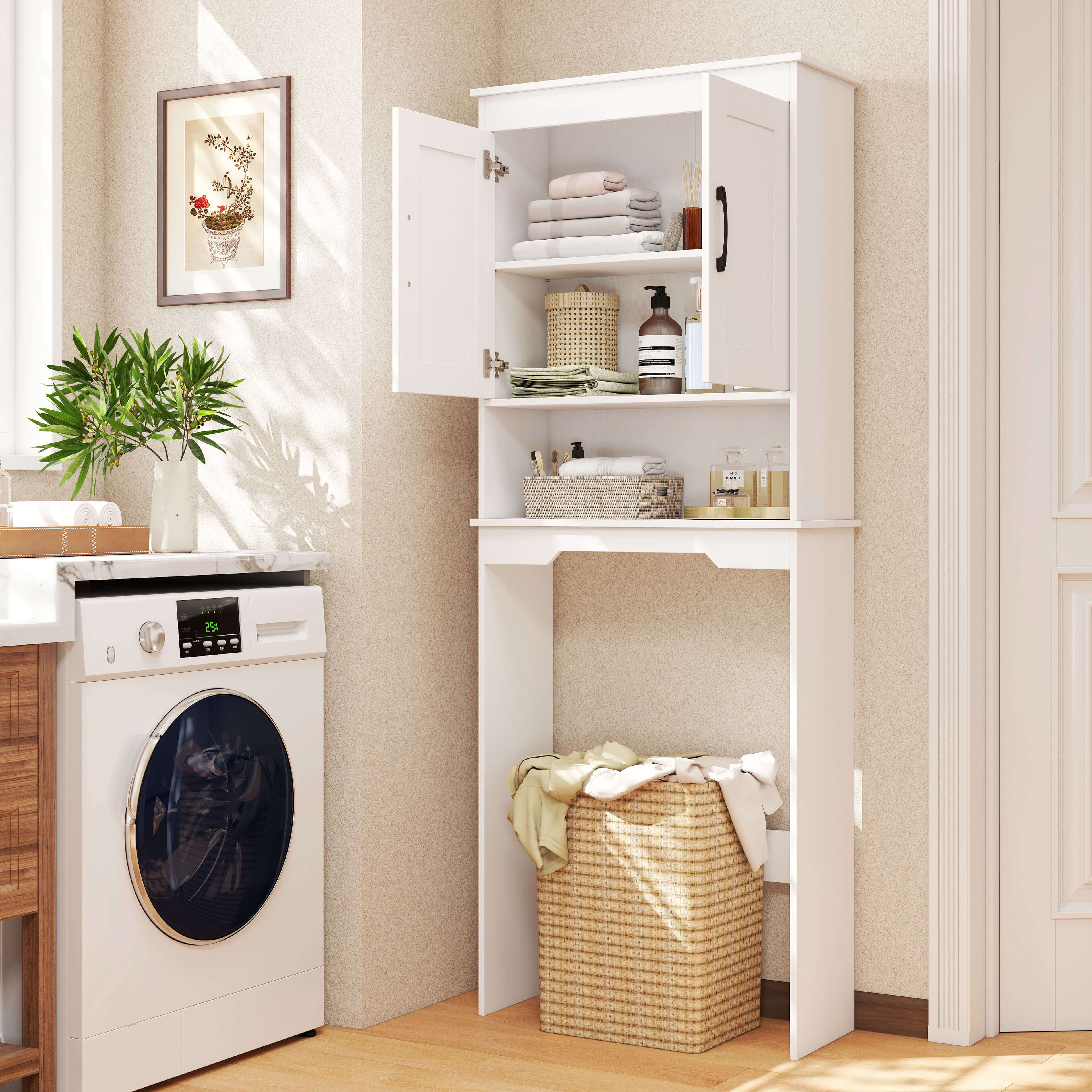 Alt View 1. Costway - Costway Over The Toilet Storage Cabinet Bathroom Organizer w/ Adjustable Shelf - White.