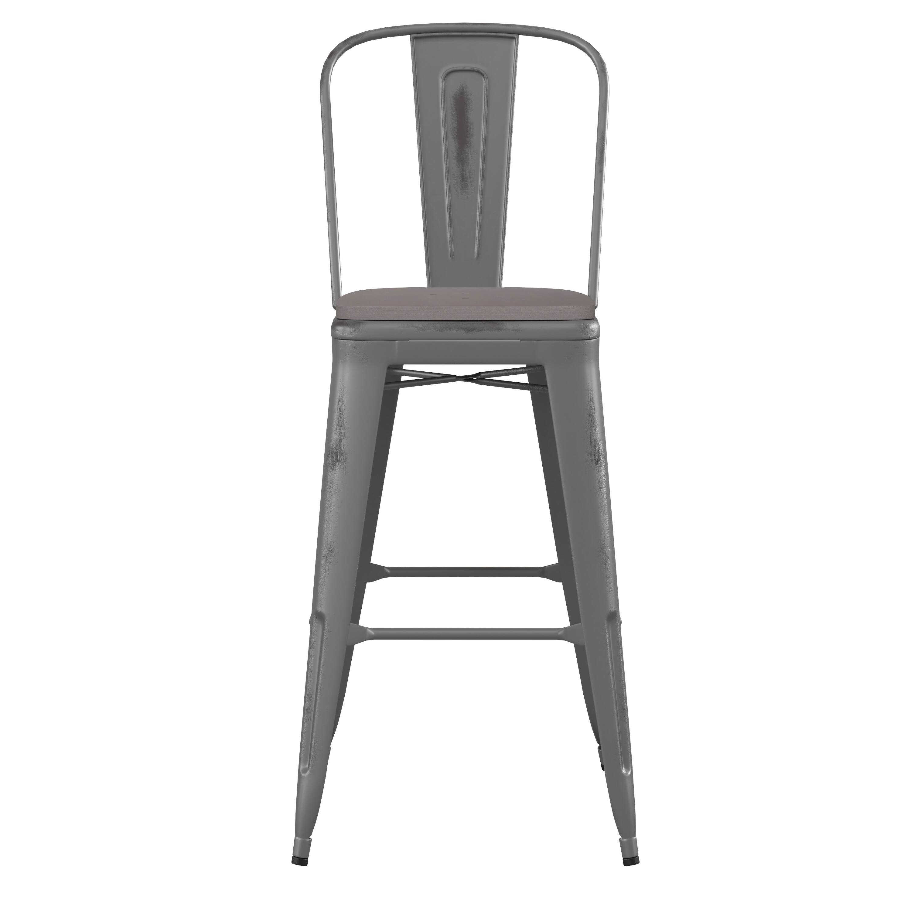 Alt View 10. Emma + Oliver - Grant Clear Coated Metal Stool with Backrest and Polyresin Seat for Indoor Use Only - Gray Seat/Clear Coated Frame.