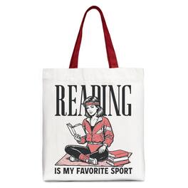 OrnamentallyYou - Reading Is My Favorite Sport Bookworm Canvas Tote Bag, Retro Bibliophile Gift Shopper - White Red