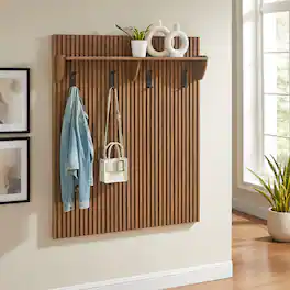 Render Fluted Coat Rack Panel With Shelf by Modway - Walnut