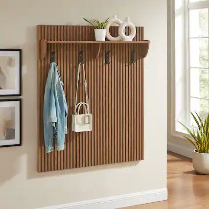 Front. Modway - Render Fluted Coat Rack Panel With Shelf by Modway - Walnut.
