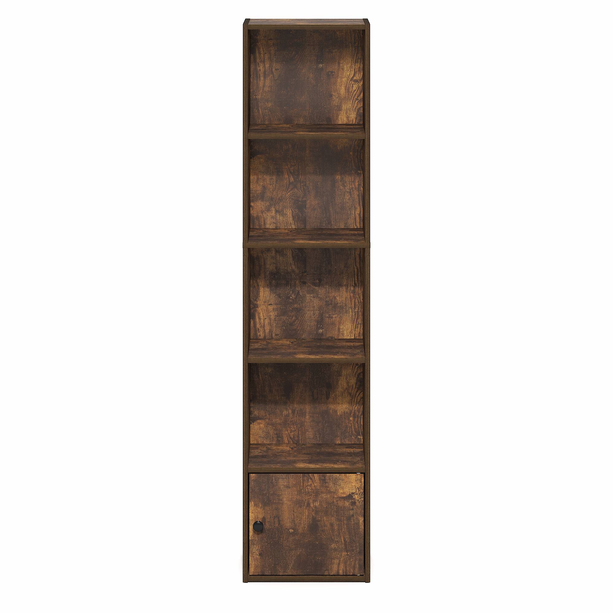 Alt View 6. Furinno - LUDER Book Shelf, 5-Tier Bookshelf with Open Shelf, Standing Bookcase with 1 Door Cabinet, 9.3 x 12 x 52 - Amber Pine.
