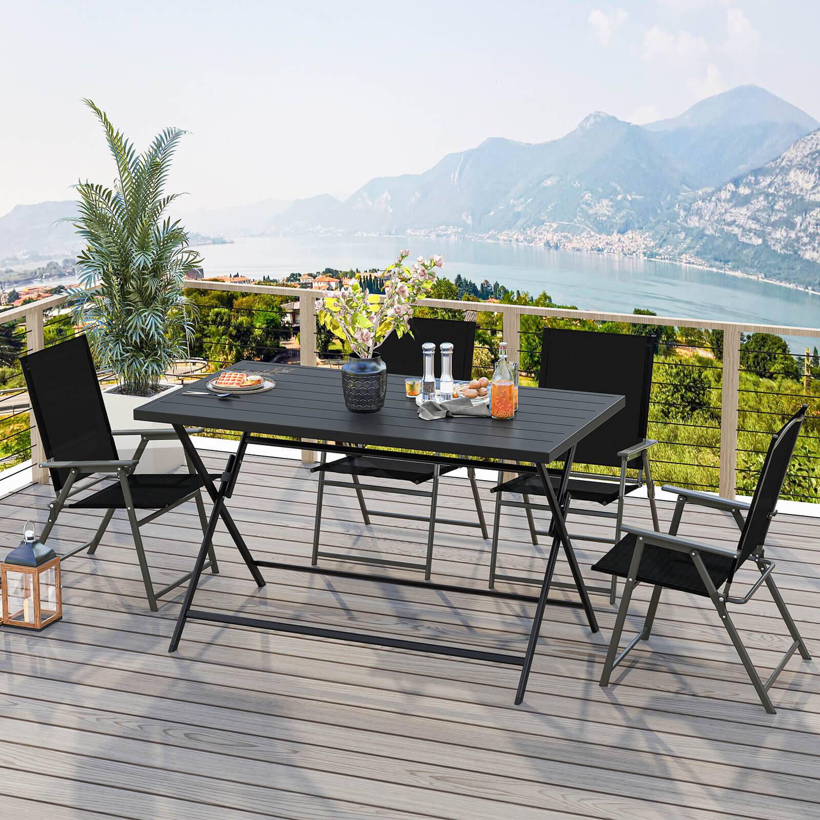Alt View 3. Costway - Costway 5 PCS Foldable Outdoor Dining Set,Large Rectangular Metal Table 4 Mesh Armchairs - Black.