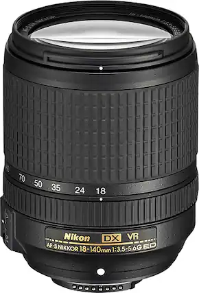 Front. Nikon - AF-S DX NIKKOR 18-140mm f/3.5-5.6G ED VR Zoom Lens for Select DX-Format Digital Cameras - Black.