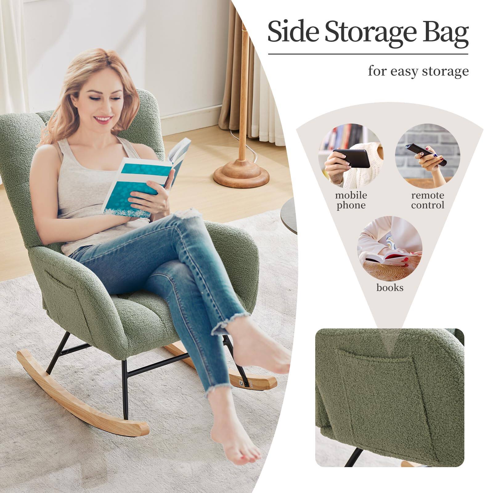 Side Storage Bag  
for easy storage

- mobile phone
- remote control
- books