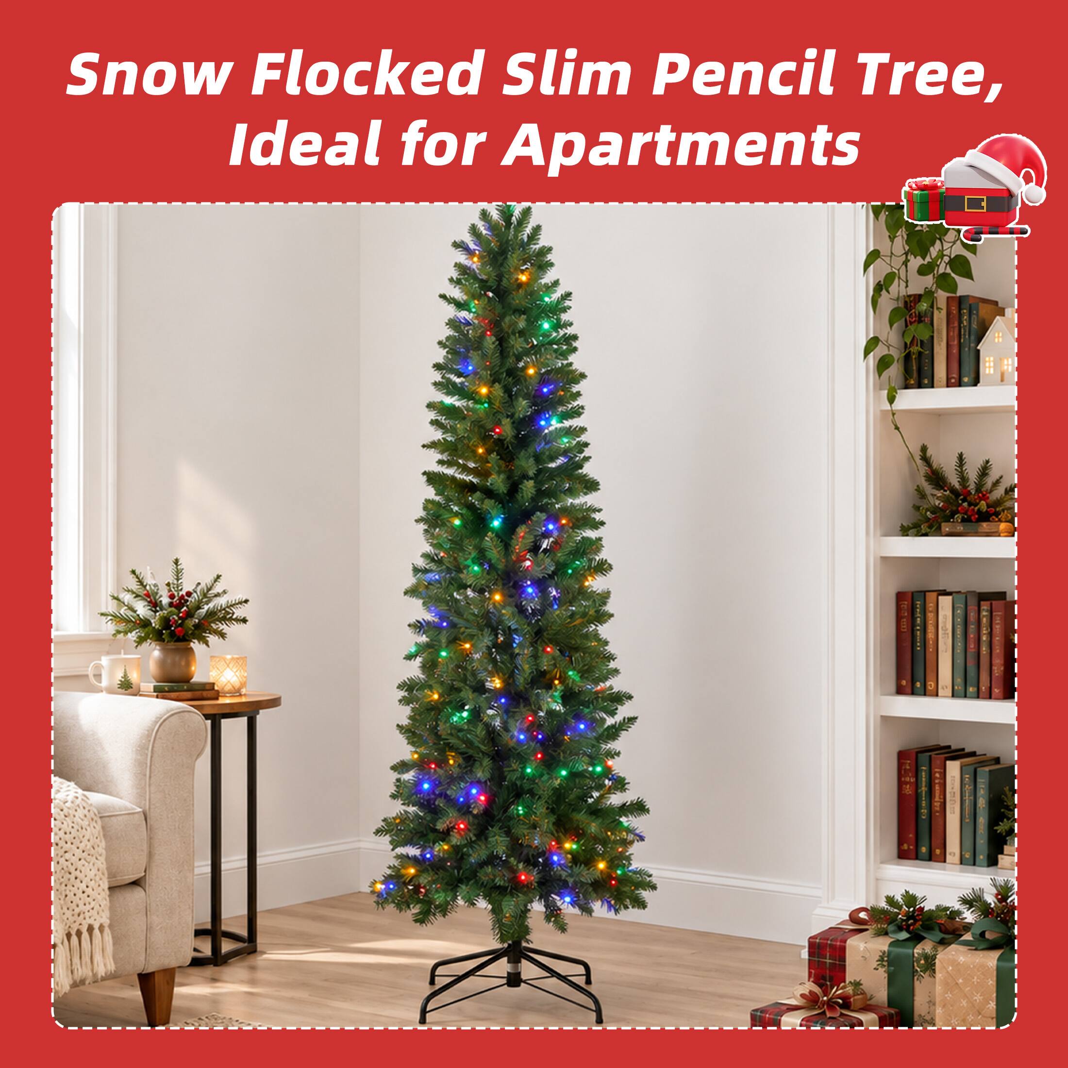 Snow Flocked Slim Pencil Tree, Ideal for Apartments