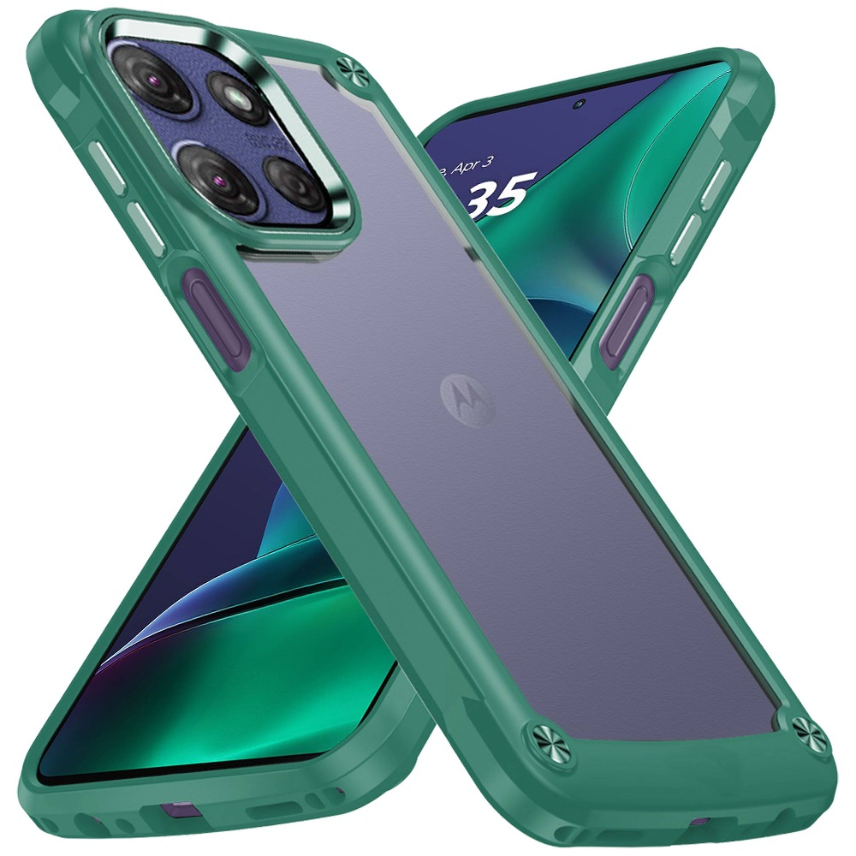Angle. Kitcheniva - Elegant Clear Back Phone Case With Metallic Buttons And Tempered Glass For Moto G Stylus 2026/2025 Midnight Green - Midnight Green.