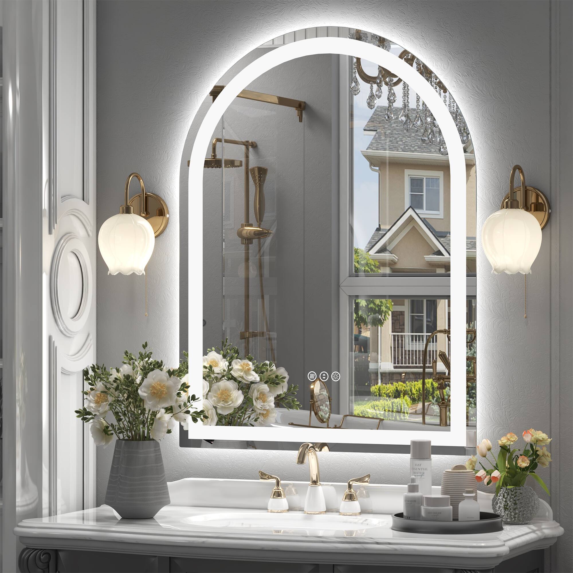 Alt View 2. Boyel Living - 28 x 38 in Rectangle Aluminum Frame Arched Mirror with Front Light and Anti-Distortion Glass.