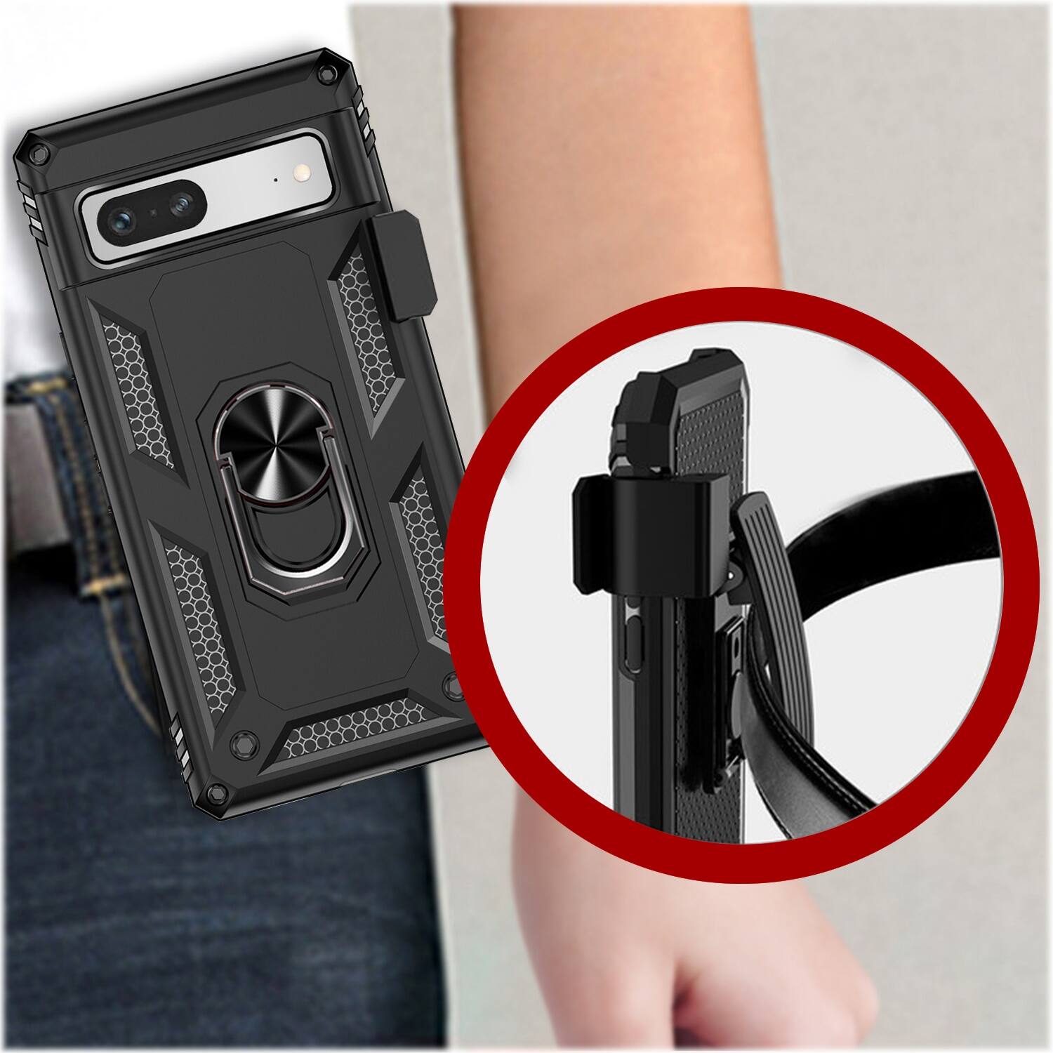 Alt View 16. SaharaCase - Military Kickstand Series with Belt Clip Case for Google Pixel 7a - Black.