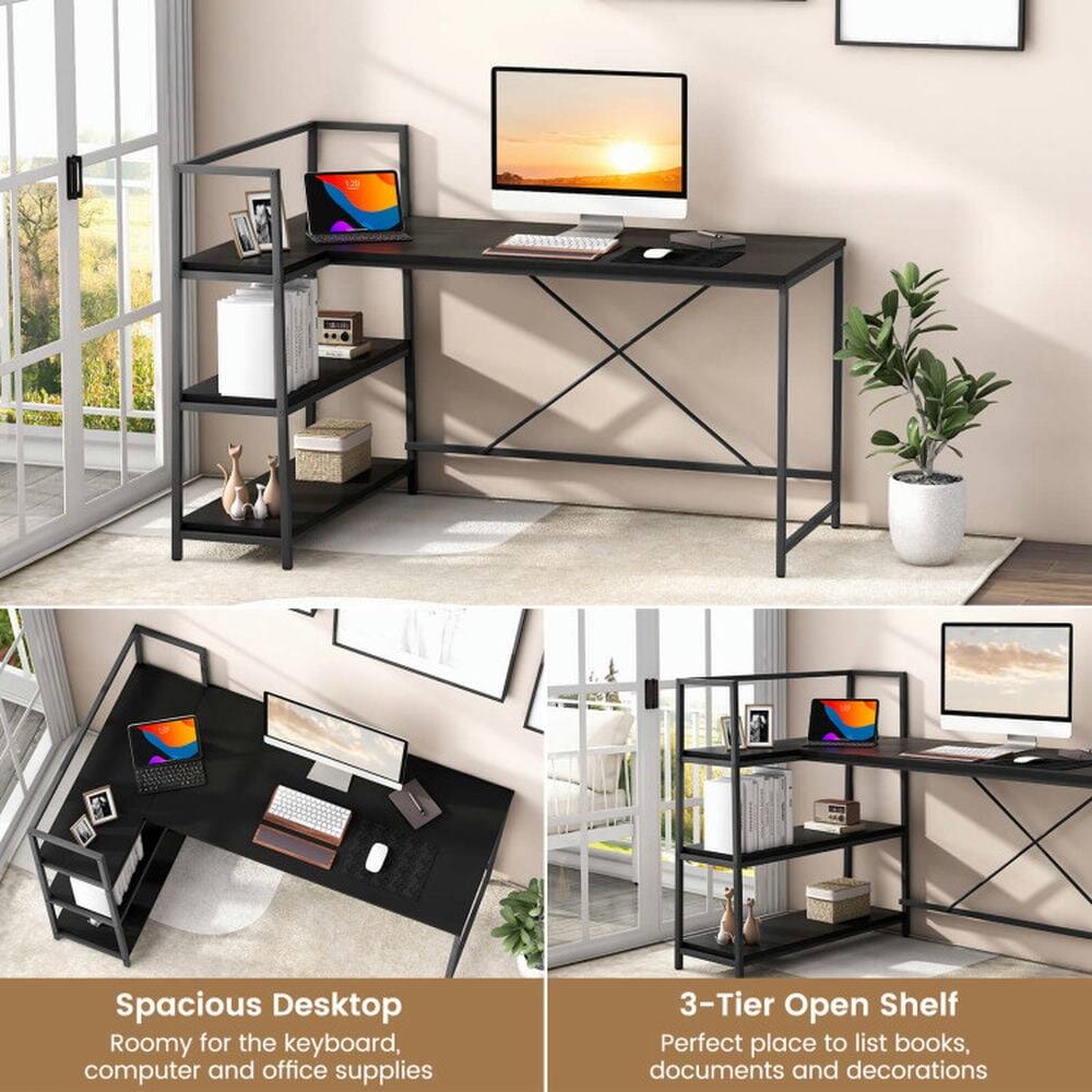 Spacious Desktop  
Roomy for the keyboard, computer and office supplies  

3-Tier Open Shelf  
Perfect place to list books, documents and decorations