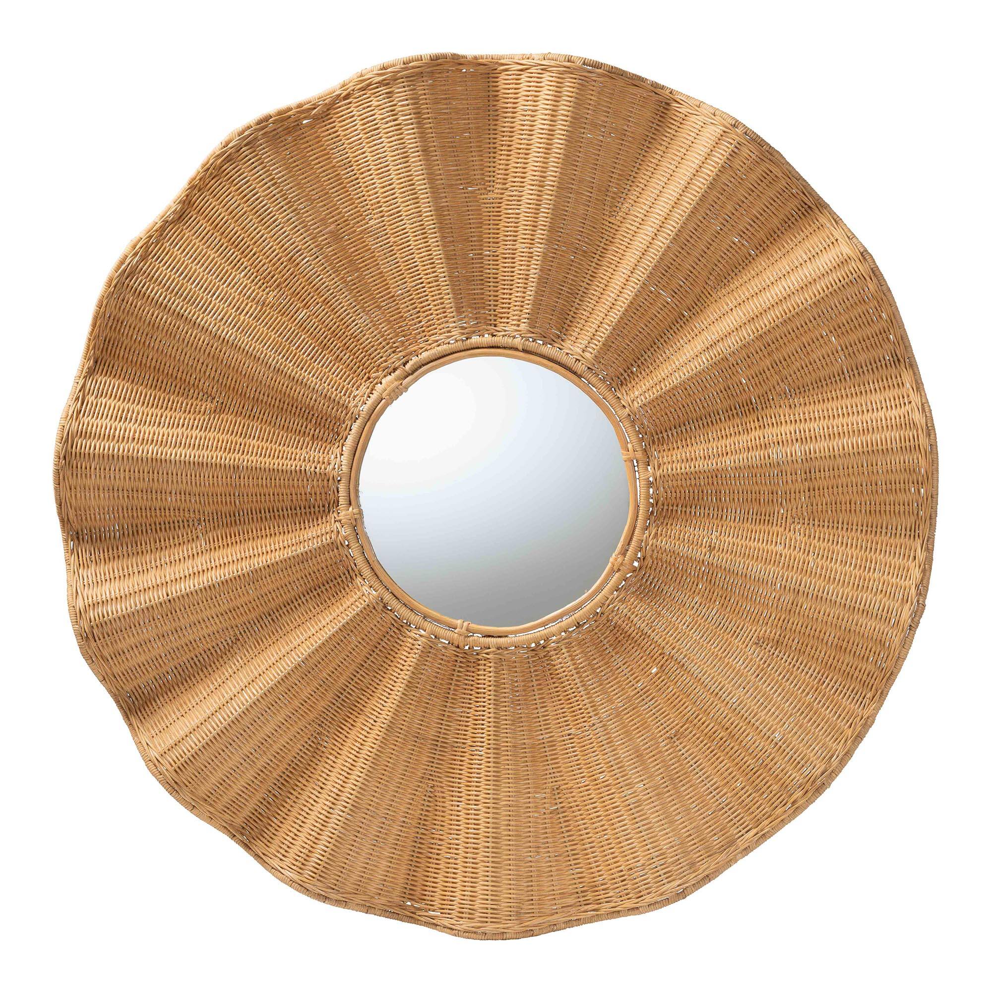 bali & pari - Palm Scalloped Rattan Wall Mirror - Handwoven Wicker Round Accent Mirror, Boho Decorative Wall Art - Light Honey price history on PriceWatchPro