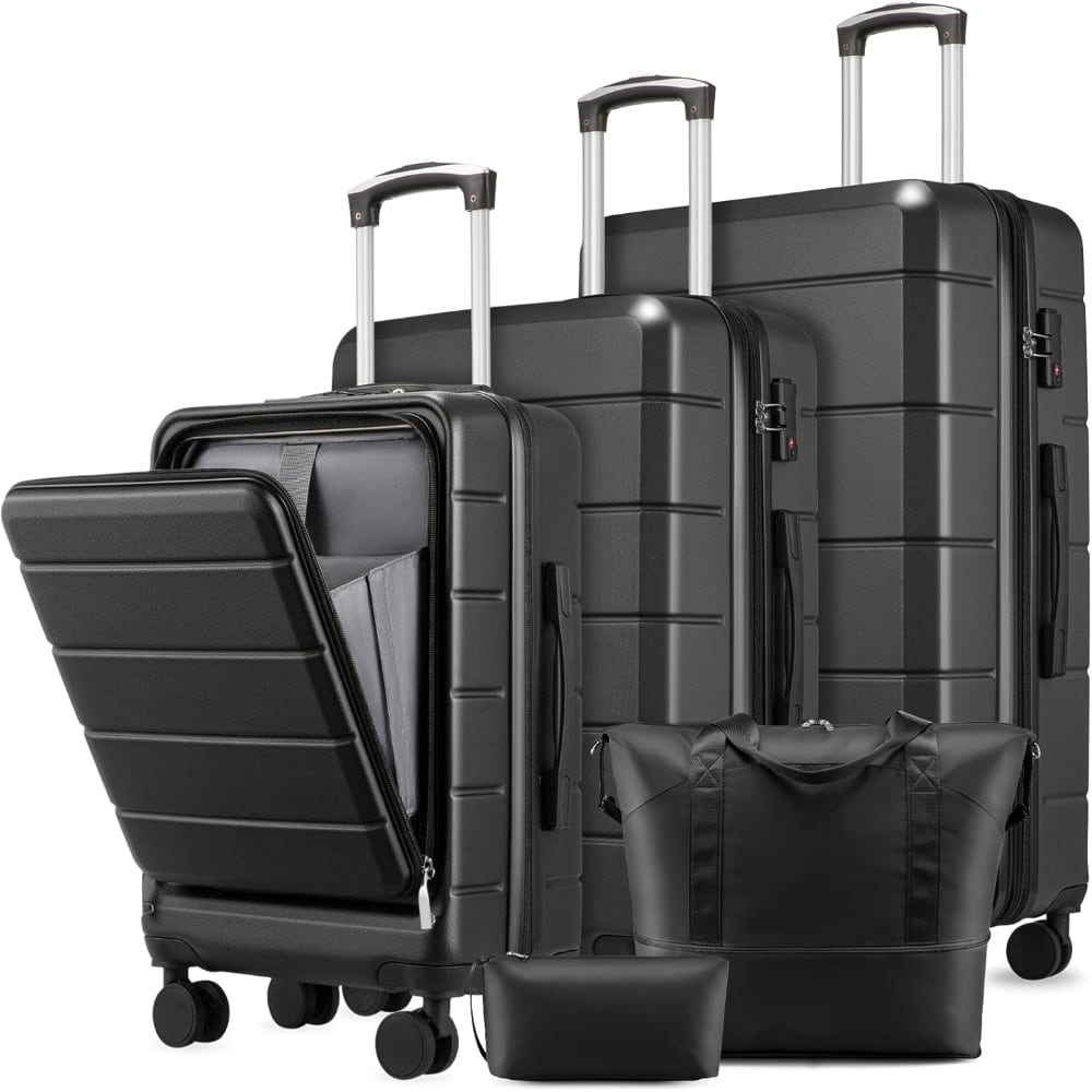 LUGGEX - 5 Piece Expandable Hardside Luggage Set with Tote and Toiletry Bag - FX-Lite - Black