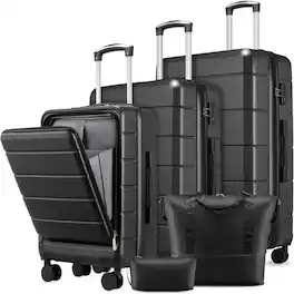 LUGGEX - 5 Piece Expandable Hardside Luggage Set with Tote and Toiletry Bag - LX-FX - Black