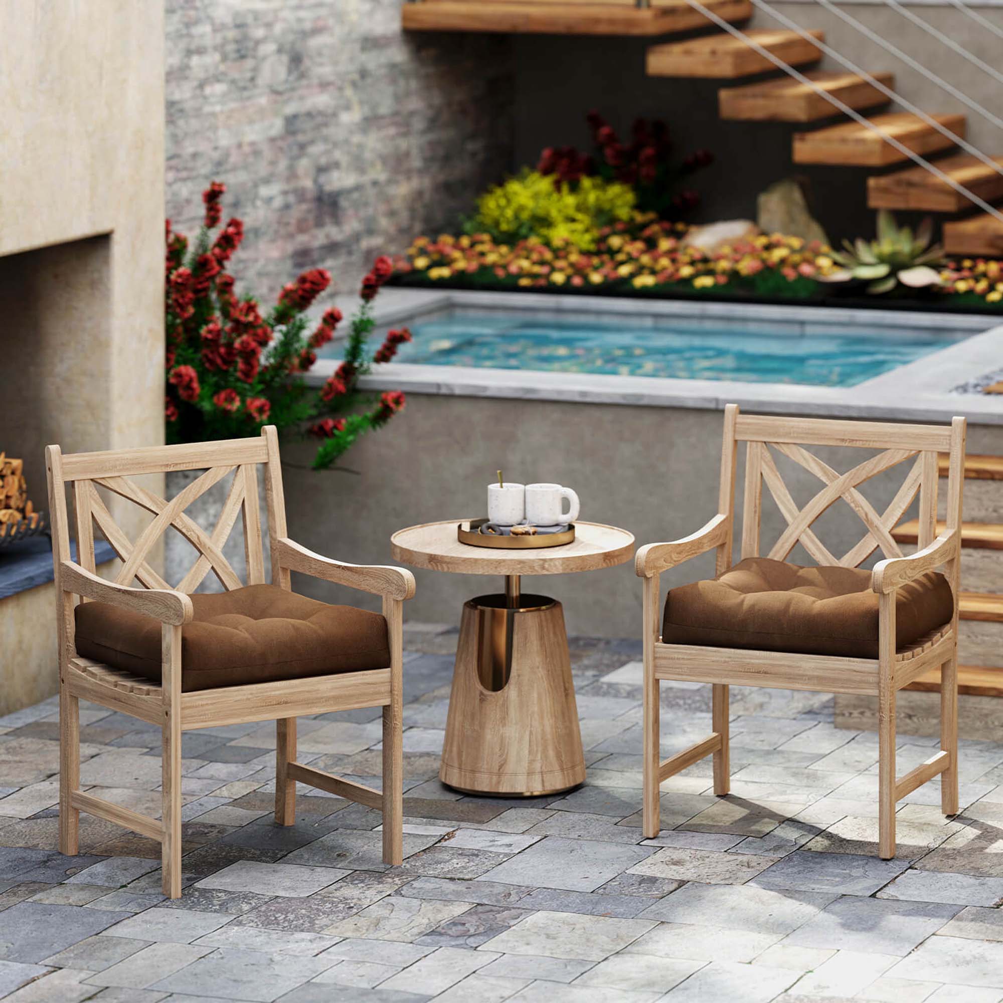 Alt View 4. Costway - Costway 2 PCS 21" x 21" Patio Chair Seat Cushion Pads Indoor/Outdoor - Brown.