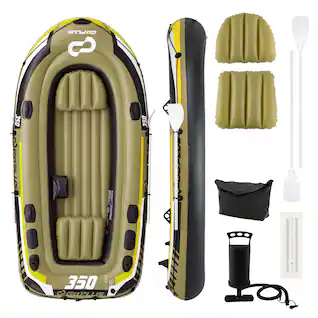Costway - Heavy-Duty Inflatable Boat 4-Person Fishing Raft Set for 3 Adults and 1 Kid 120" x 54" x 17" (L x W x H) - Green