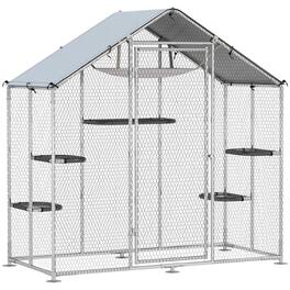 Pawhut - Catio Outdoor Cat Enclosure with Waterproof Cover - Silver