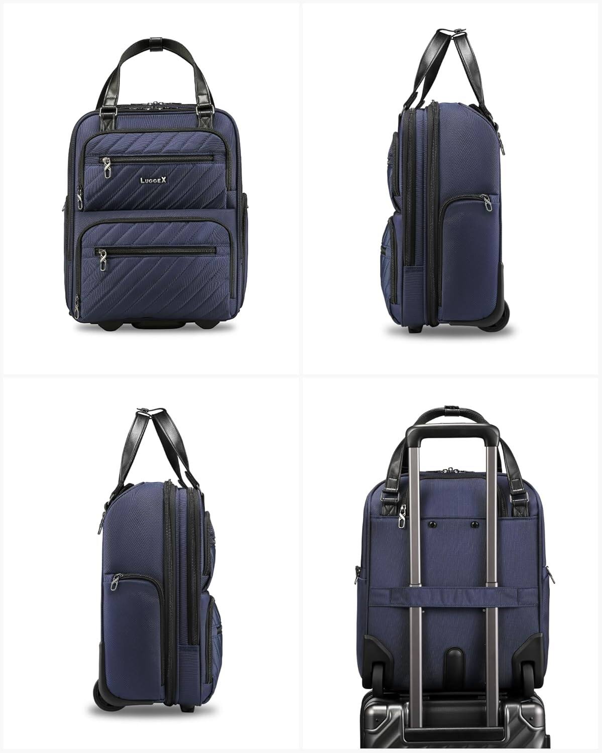 Alt View 4. LUGGEX - LUGGEX 16 Inch Underseat Carry On Luggage with Wheels,Softside Lightweight Suitcase UDK - LX-UX - Blue Black.