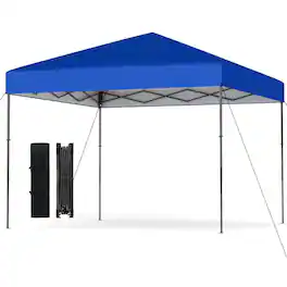 Costway - 10 X 10 FT Pop up Canopy Tent with Portable Carrying Bag 8 Stakes 4 Wind Ropes - Navy
