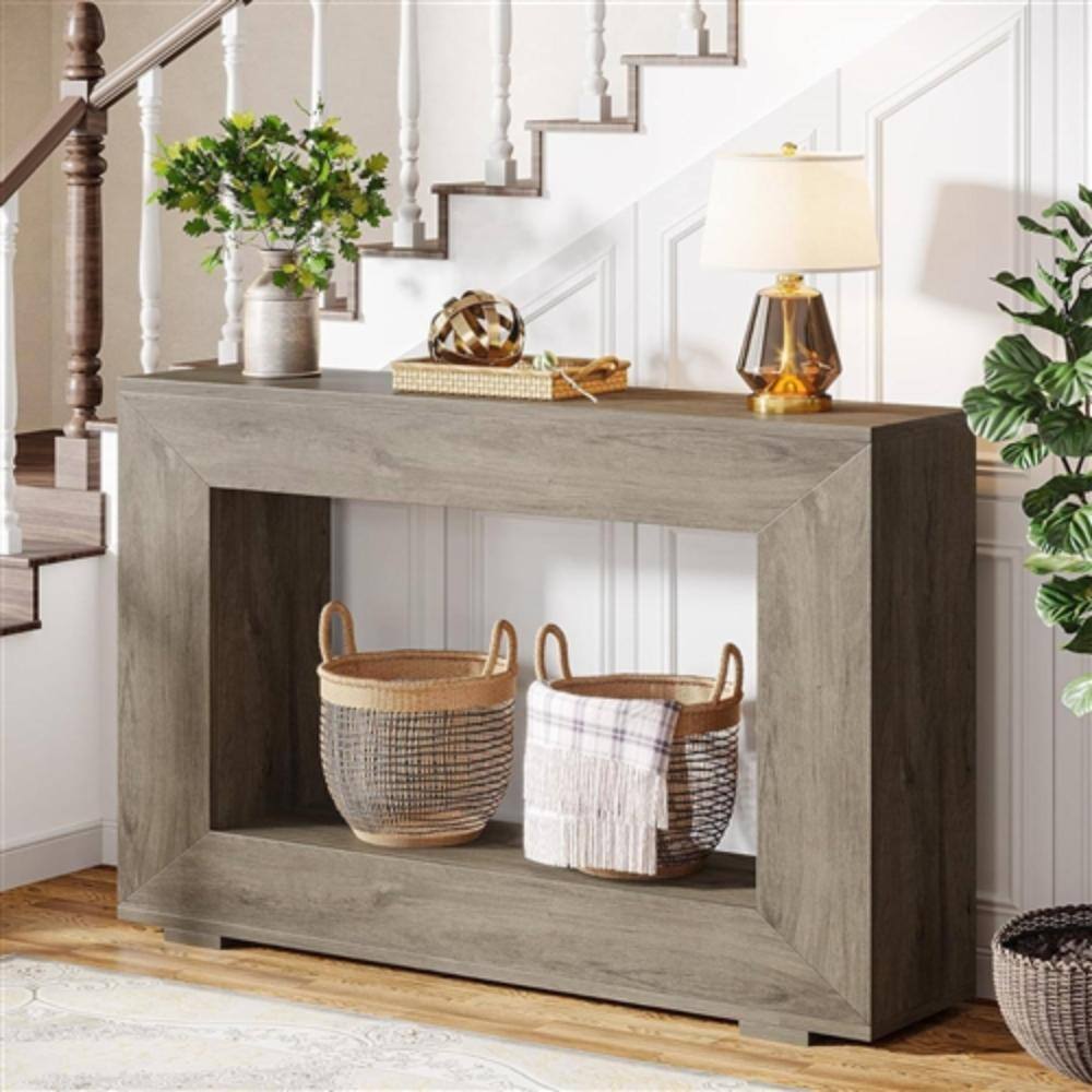 Alt View 1. Hivvago - Modern Farmhouse 47-inch Long Entryway / Console Table in Grey Wood Finish - Grey.