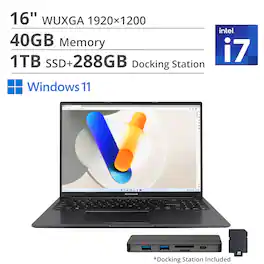 ASUS - Vivobook 16" WUXGA Laptop,Intel i7-1355U,40GB RAM,1TB SSD+288GB Dock Set,Intel Iris Xe Graphics,Win 11 - Black