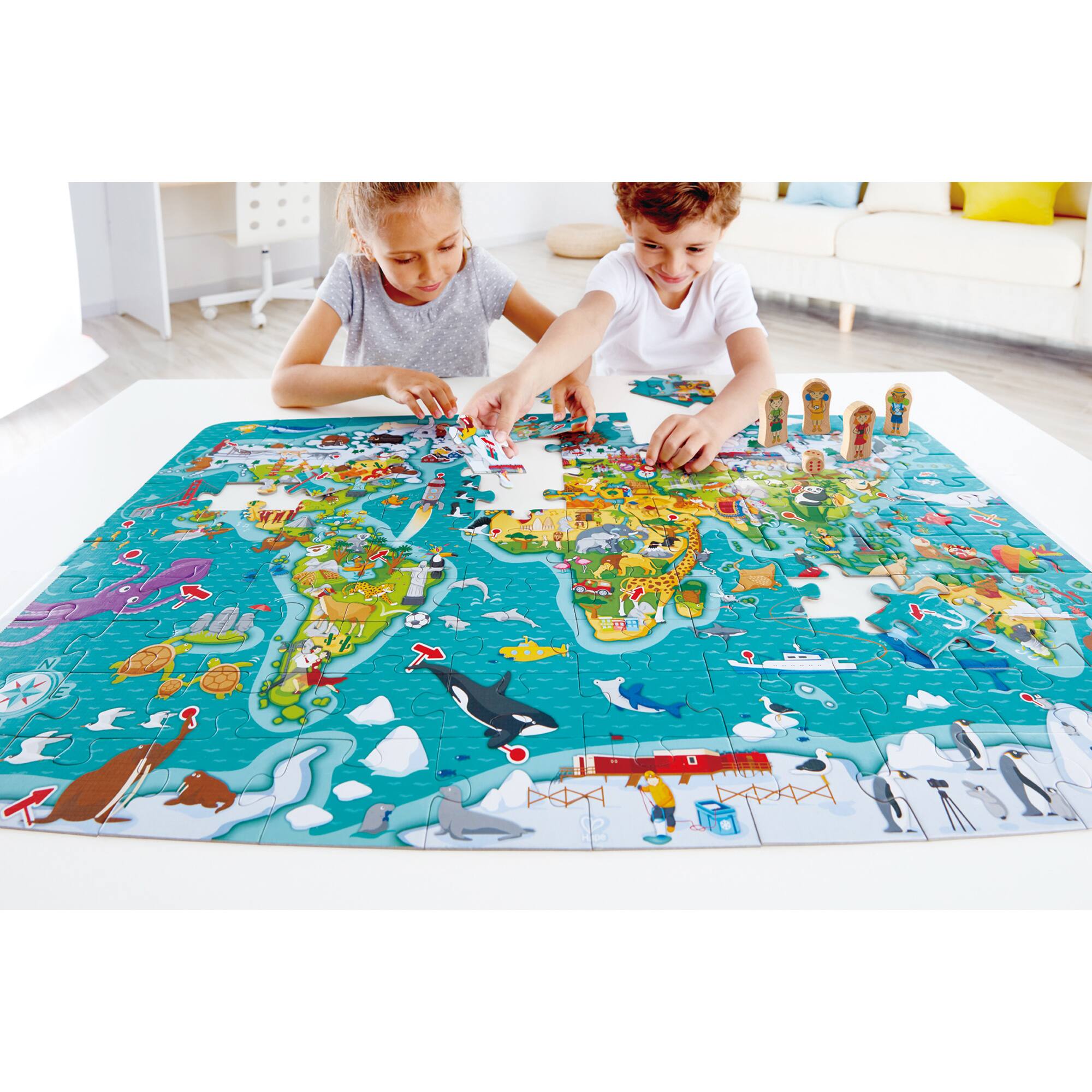 Best Buy: Hape Hape: 2-In-1 World Tour Puzzle & Game 105pc,Ages 5 ...